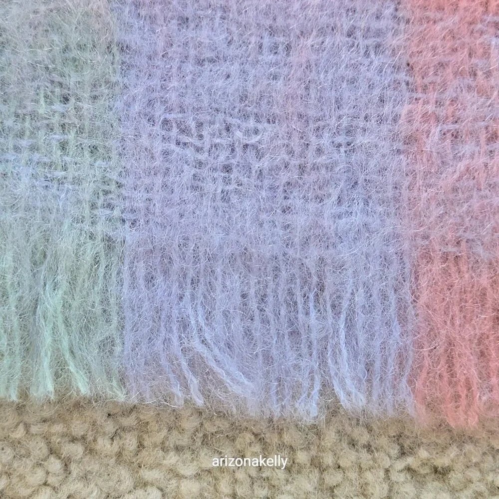 NWOT Mohair Scarf Pastel Plaid Pink Lavender St. Albans Australia